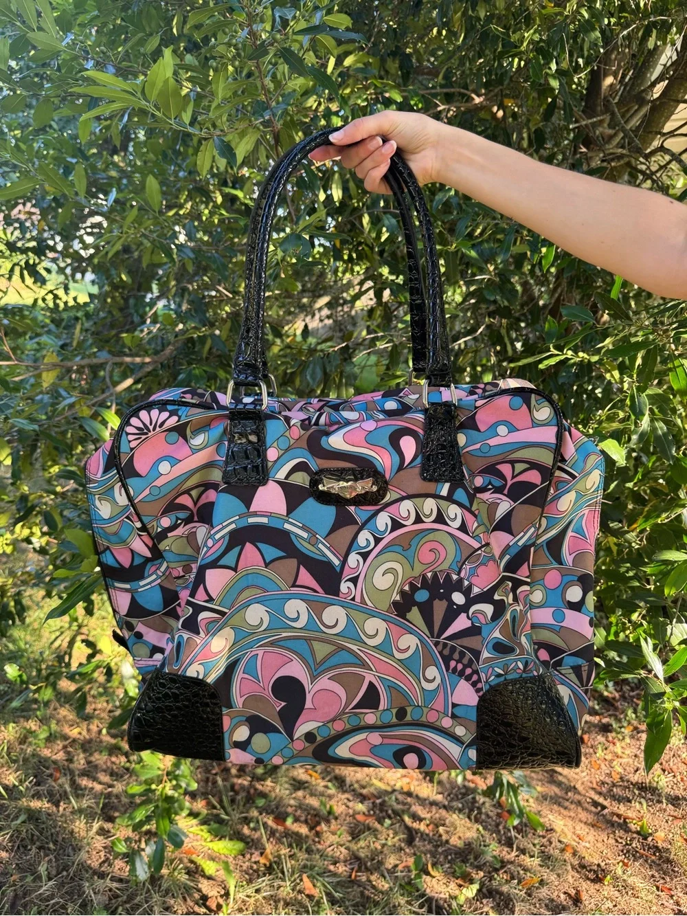 Kathy Van Zeeland Pink, Blue & Black Patterned Tote
